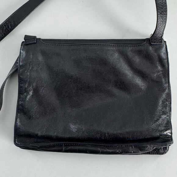 HTF  HOBO International Black Glazed Leather Crossbody Bag 9 x 7 - Picture 2 of 6